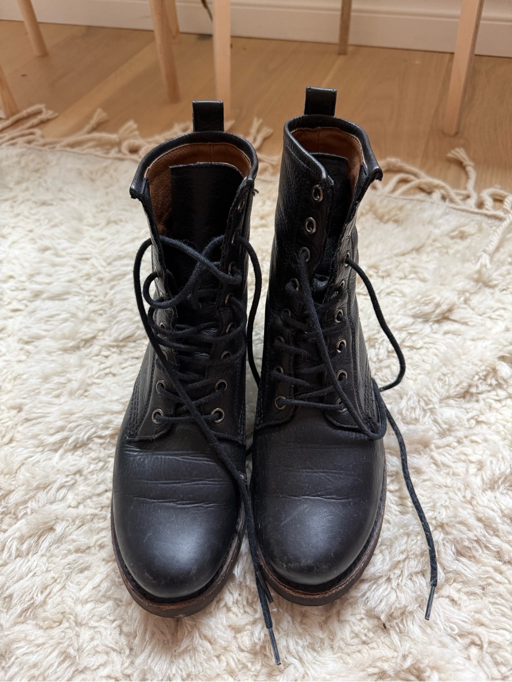Frye 6.5 Black Lace-Up Leather Veronica flex Combat Boots - Picture 2 of 5